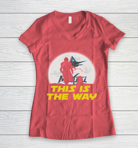 Miami Marlins MLB Baseball Star Wars Yoda And Mandalorian This Is The Way Women's V-Neck T-Shirt 4
