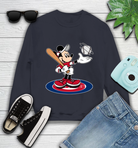 MLB Baseball Chicago Cubs Cheerful Mickey Disney Shirt Youth Sweatshirt 3