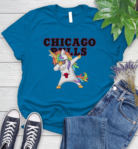 Chicago Bulls NBA Basketball Funny Unicorn Dabbing Sports Women's T-Shirt 7