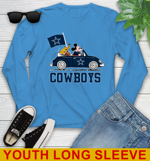 NFL Football Dallas Cowboys Pluto Mickey Driving Disney Shirt Youth Long Sleeve 8
