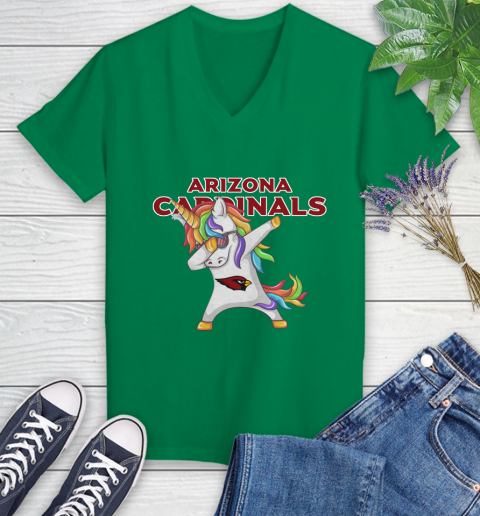 Arizona Cardinals NFL Football Funny Unicorn Dabbing Sports Women's V-Neck T-Shirt 5
