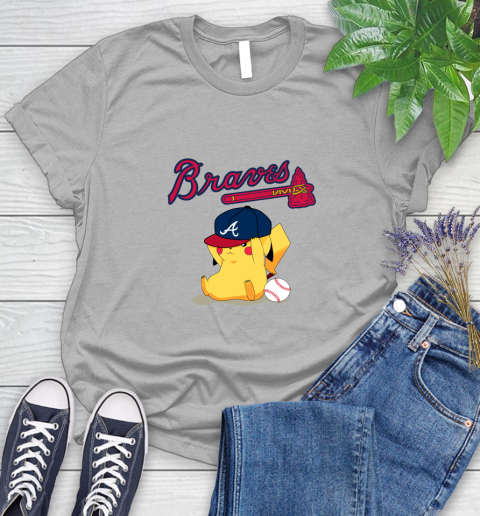 MLB Pikachu Baseball Sports Atlanta Braves Women's T-Shirt 5