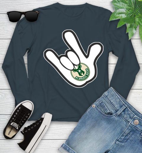 Milwaukee Bucks NBA Basketball Mickey Rock Hand Disney Youth Long Sleeve 8