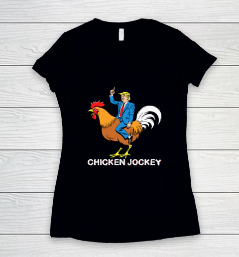 Chicken Jockey Funny Trump Women's V-Neck T-Shirt