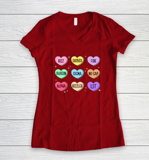 Skibidi Valentine's Day Candy Heart Funny Valentine Rizz Women's V-Neck T-Shirt 6