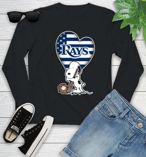 Tampa Bay Rays MLB Baseball The Peanuts Movie Adorable Snoopy Youth Long Sleeve 2