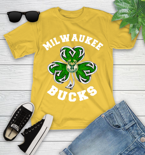NBA Milwaukee Bucks Three Leaf Clover St Patrick's Day Basketball Sports Youth T-Shirt 10