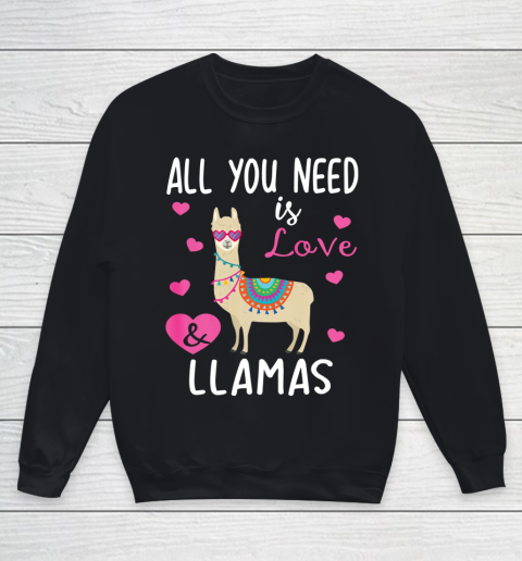 Valentine Llama All You Need Is Love Llamas Youth Sweatshirt