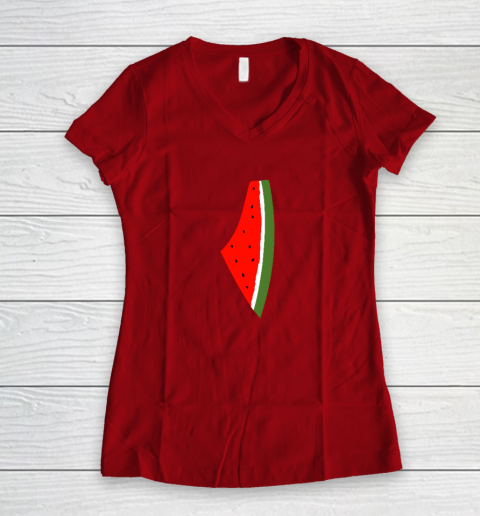 Palestine Watermelon Shirt Palestine Map Women s V Neck T Shirt