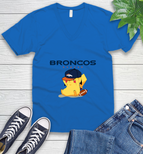 NFL Pikachu Football Sports Denver Broncos V-Neck T-Shirt 6