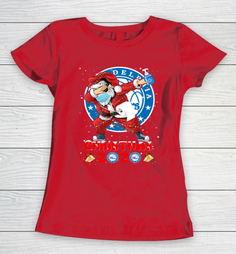 Philadelphia 76ers Funny Santa Claus Dabbing Christmas 2020 NBA Women's T-Shirt 9