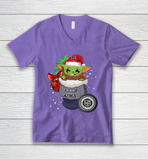 Los Angeles Kings Christmas Baby Yoda Star Wars Funny Happy NHL V-Neck T-Shirt 9