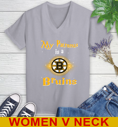 NHL Hockey Harry Potter My Patronus Is A Boston Bruins Women's V-Neck T-Shirt 4