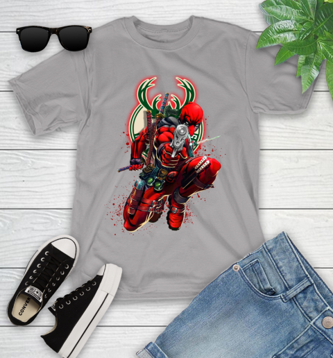 NBA Deadpool Marvel Comics Sports Basketball Milwaukee Bucks Youth T-Shirt 4