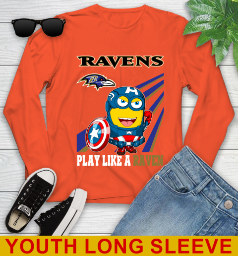 NFL Football Baltimore Ravens Captain America Marvel Avengers Minion Shirt Youth Long Sleeve 3