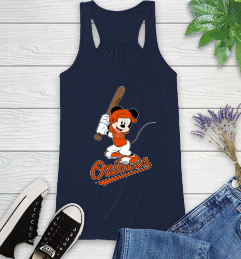 MLB Baseball Baltimore Orioles Cheerful Mickey Mouse Shirt Racerback Tank 11