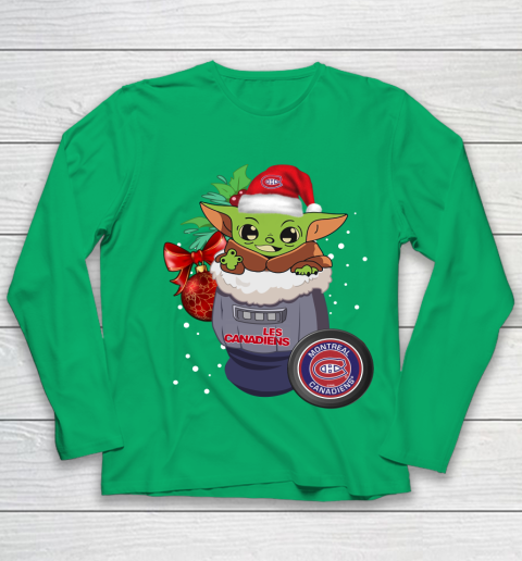 Montreal Canadiens Christmas Baby Yoda Star Wars Funny Happy NHL Youth Long Sleeve 6