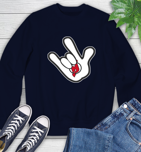 New Jersey Devils NHL Hockey Mickey Rock Hand Disney Sweatshirt 3