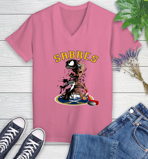NHL Buffalo Sabres Hockey Venom Groot Guardians Of The Galaxy Women's V-Neck T-Shirt 13