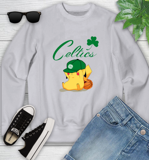NBA Pikachu Basketball Sports Boston Celtics Youth Sweatshirt 4