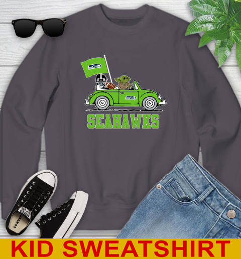 NFL Football Seattle Seahawks Darth Vader Baby Yoda Driving Star Wars Shirt Youth Sweatshirt 6