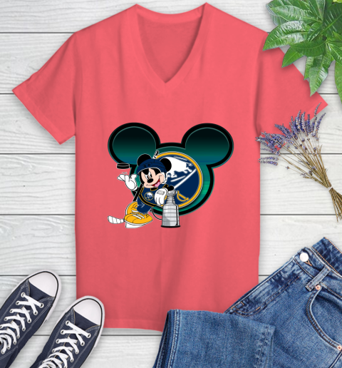 NHL Buffalo Sabres Stanley Cup Mickey Mouse Disney Hockey T Shirt Women's V-Neck T-Shirt 6