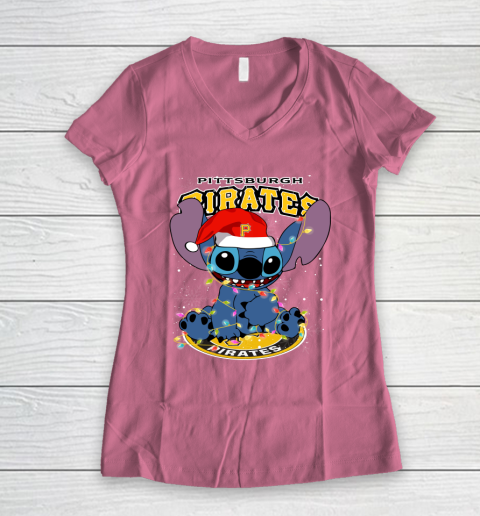 Pittsburgh Pirates MLB noel stitch Baseball Christmas Women's V-Neck T-Shirt 7