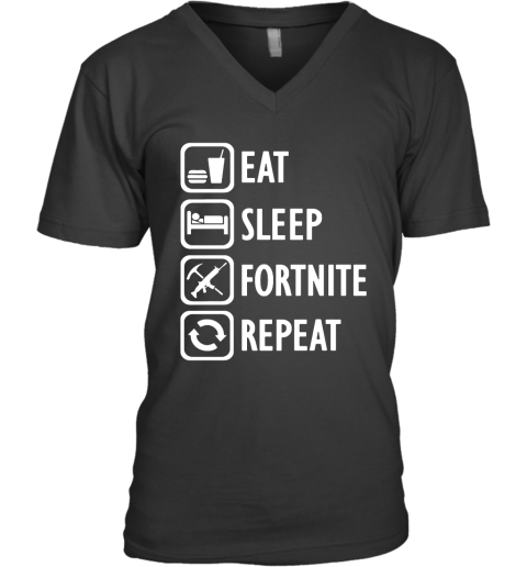 nkou eat sleep fortnite repeat for gamer fortnite battle royale shirts v neck unisex 8 front black