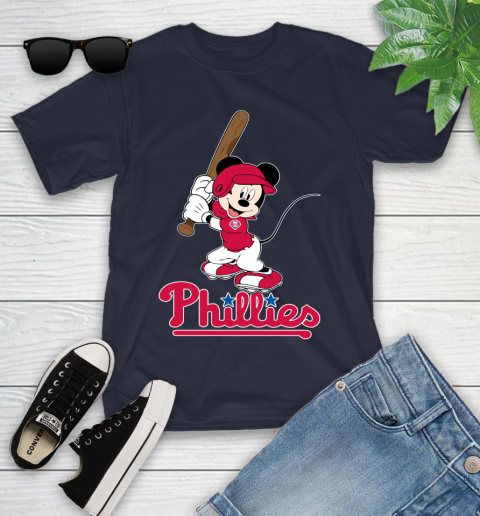 MLB Baseball Philadelphia Phillies Cheerful Mickey Mouse Shirt Youth T-Shirt 3