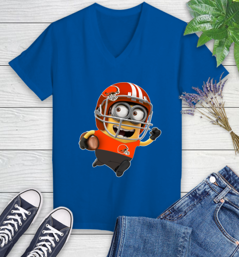 NFL Cleveland Browns Minions Disney Football Sports Women's V-Neck T-Shirt 10