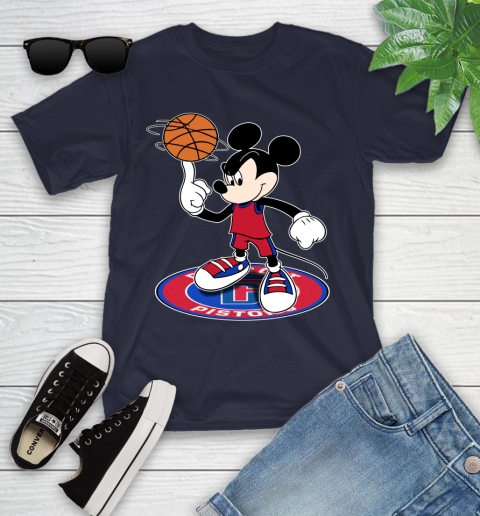 NBA Basketball Detroit Pistons Cheerful Mickey Disney Shirt Youth T-Shirt 3