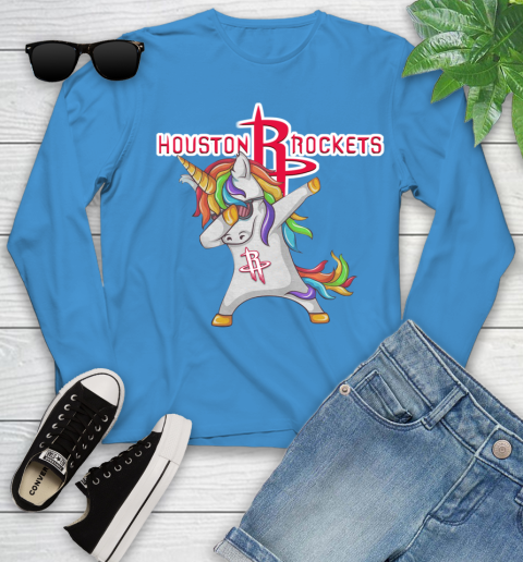 Houston Rockets NBA Basketball Funny Unicorn Dabbing Sports Youth Long Sleeve 7
