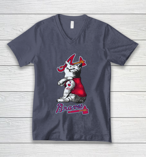 MLB Baseball My Cat Loves Atlanta Braves V-Neck T-Shirt 7