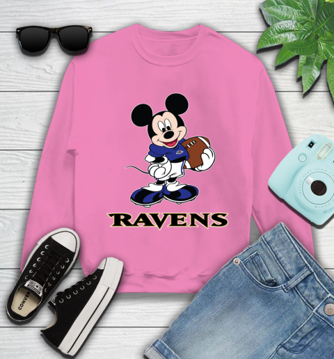 NFL Football Baltimore Ravens Cheerful Mickey Mouse Shirt Youth Sweatshirt 6