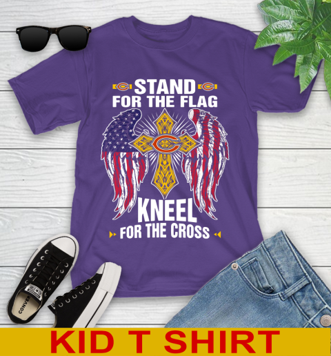 NFL Football Chicago Bears Stand For Flag Kneel For The Cross Shirt Youth T-Shirt 3
