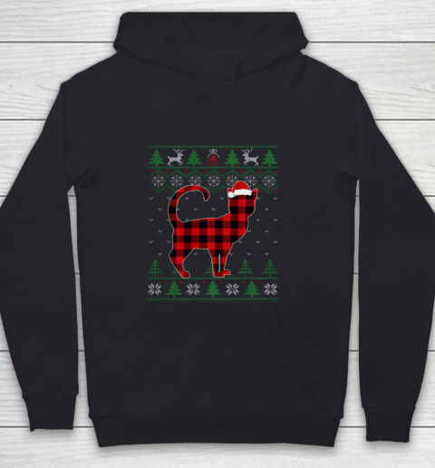 Plaid Cat Ugly Christmas Sweater Pajama Matching Family Gift Youth Hoodie
