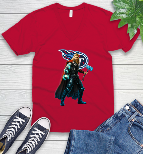 NFL Thor Avengers Endgame Football Tennessee Titans V-Neck T-Shirt 7