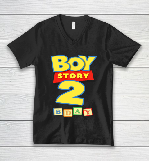 Toy Blocks Boy Story 2 Year Old Birthday V-Neck T-Shirt