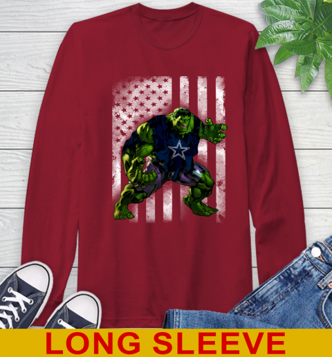 Dallas Cowboys Hulk Marvel Avengers NFL Football American Flag Long Sleeve T-Shirt 9