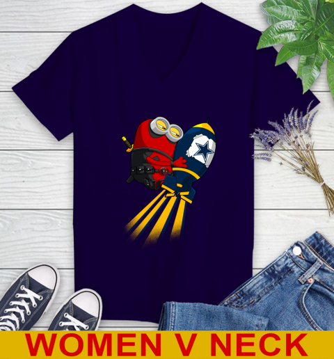 NFL Football Dallas Cowboys Deadpool Minion Marvel Shirt Women's V-Neck T-Shirt 3