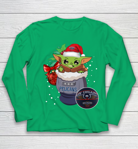 New Orleans Pelicans Christmas Baby Yoda Star Wars Funny Happy NBA Youth Long Sleeve 6