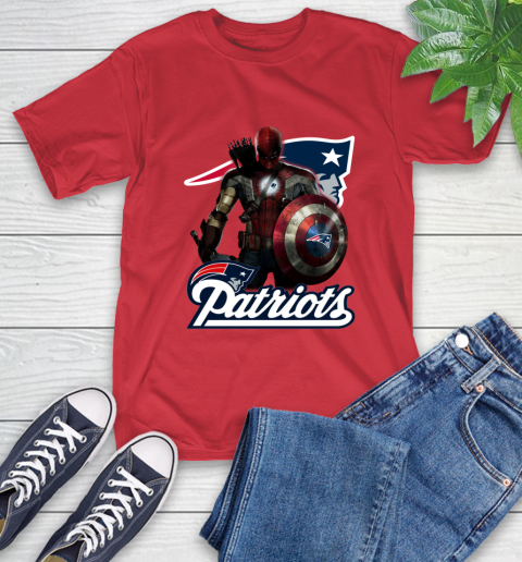 NFL Captain America Thor Spider Man Hawkeye Avengers Endgame Football New England Patriots T-Shirt 10