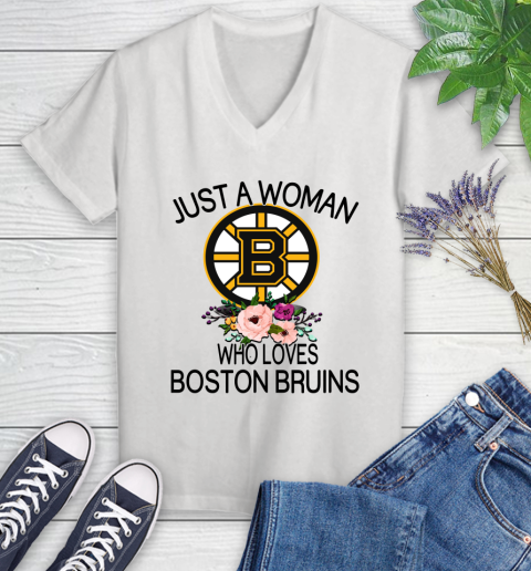NHL Just A Woman Who Loves Boston Bruins Hockey Sports Women's V-Neck T-Shirt