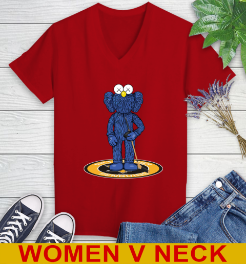 NHL Hockey Pittsburgh Penguins Kaws Bff Blue Figure Shirt Women's V-Neck T-Shirt 12