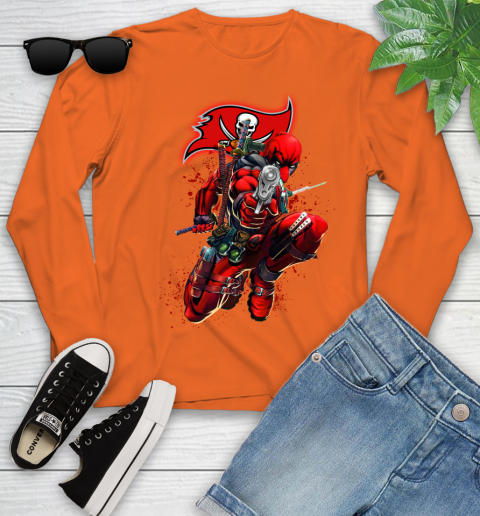 NFL Deadpool Marvel Comics Sports Football Tampa Bay Buccaneers Youth Long Sleeve 4