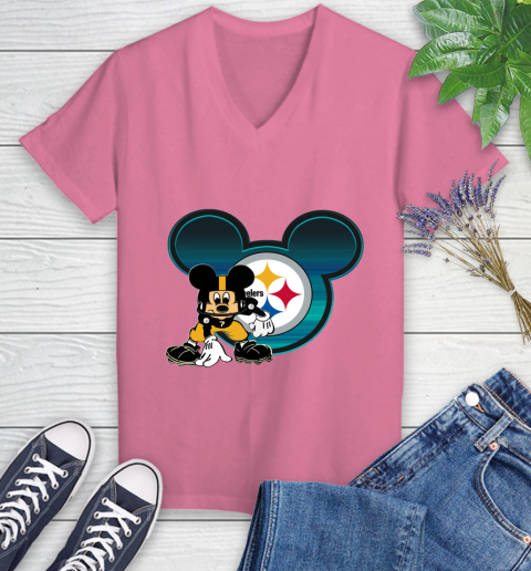 NFL Pittsburgh Steelers Mickey Mouse Disney Football T Shirt Women's V-Neck T-Shirt 13