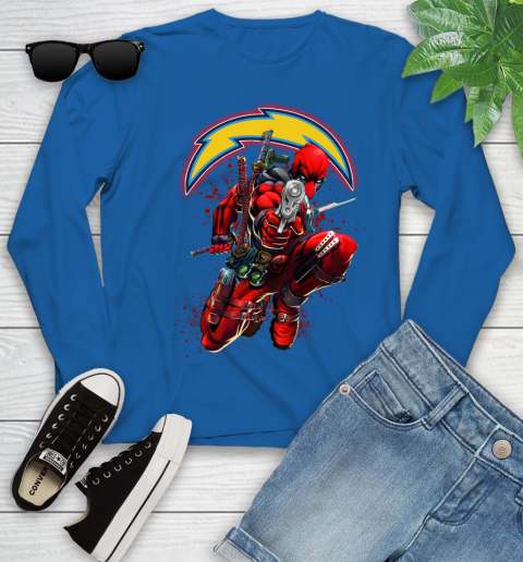 NFL Deadpool Marvel Comics Sports Football Los Angeles Chargers Youth Long Sleeve 9