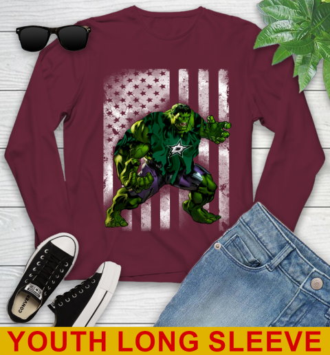 Dallas Stars Hulk Marvel Avengers NHL Hockey American Flag Youth Long Sleeve 6