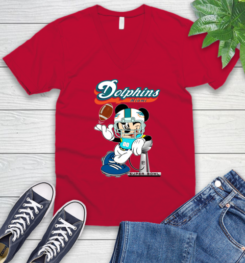 NFL Miami Dolphins Mickey Mouse Disney Super Bowl Football T Shirt V-Neck T-Shirt 8