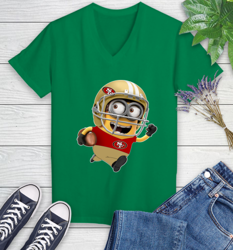 NFL San Francisco 49ers Minions Disney Football Sports Women's V-Neck T-Shirt 5